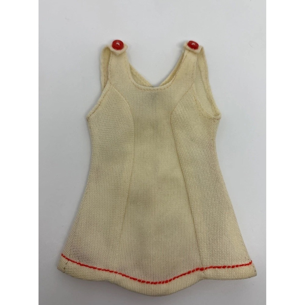 Vintage Barbie Tennis Dress Cream Color 2 Small Decorative Buttons, Snap Closure
